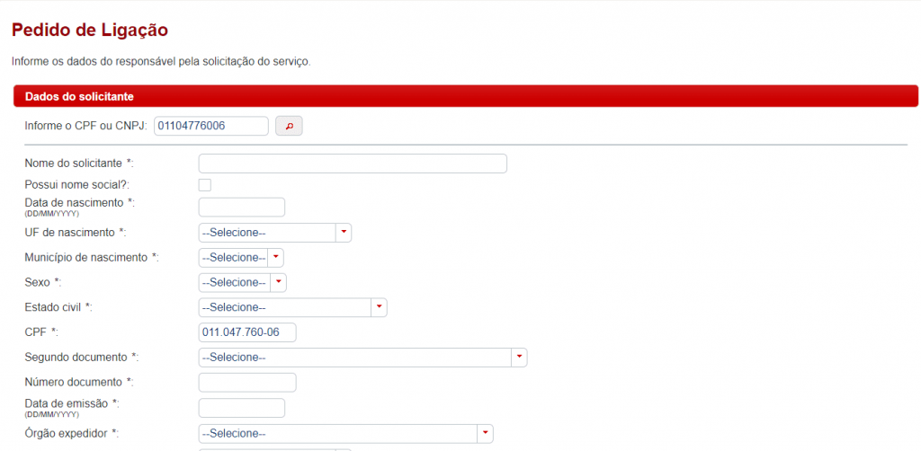 Solicitando ligação da energia no imóvel que aluguei Auxiliadora Predial